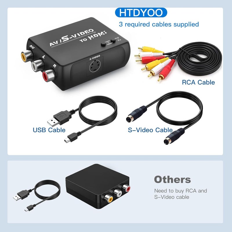 HTDYOO S Video RCA to HDMI Converter with RCA Cable + Svideo Cable + USB Cable, S-Video AV to HDMI Converte Compatible for PAL/NTSC for TV/PC/PS1/PS2/ STB/Xbox/VHS/VCR/DVD - Image 2